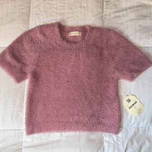 Altar’d State Womens Mauve Fuzzy Soft Short Sleeve Crop Top, Size M, Tags On